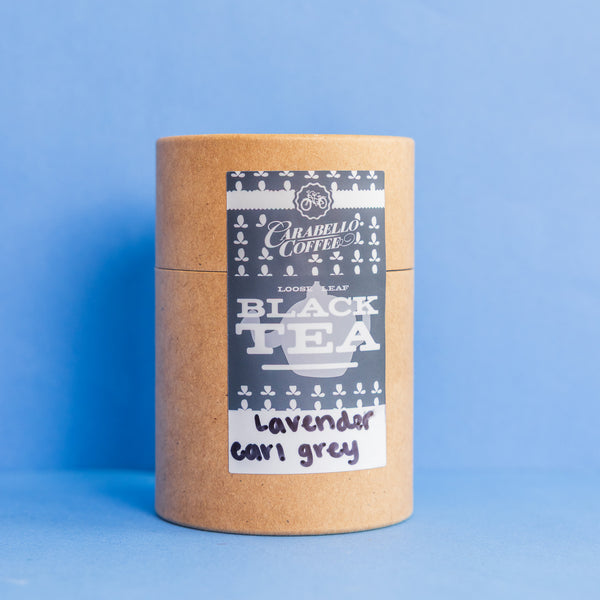 cardboard tube of lavender earl grey loose leaf tea 