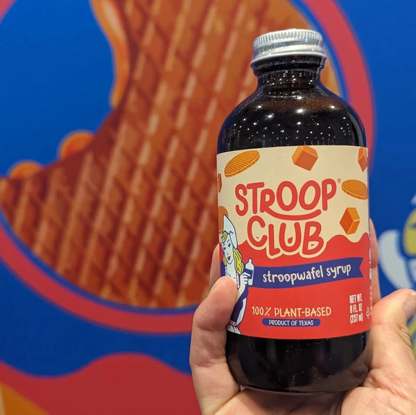 Bottle of 8 oz syrup in the flavor of stroopwafels.  
